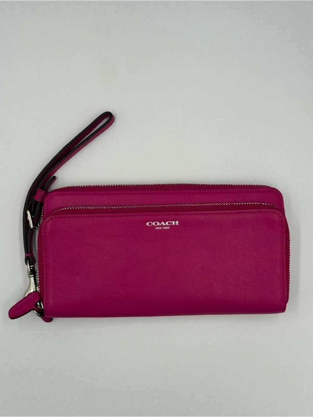 Coach Magenta Leather Zip Wristlet